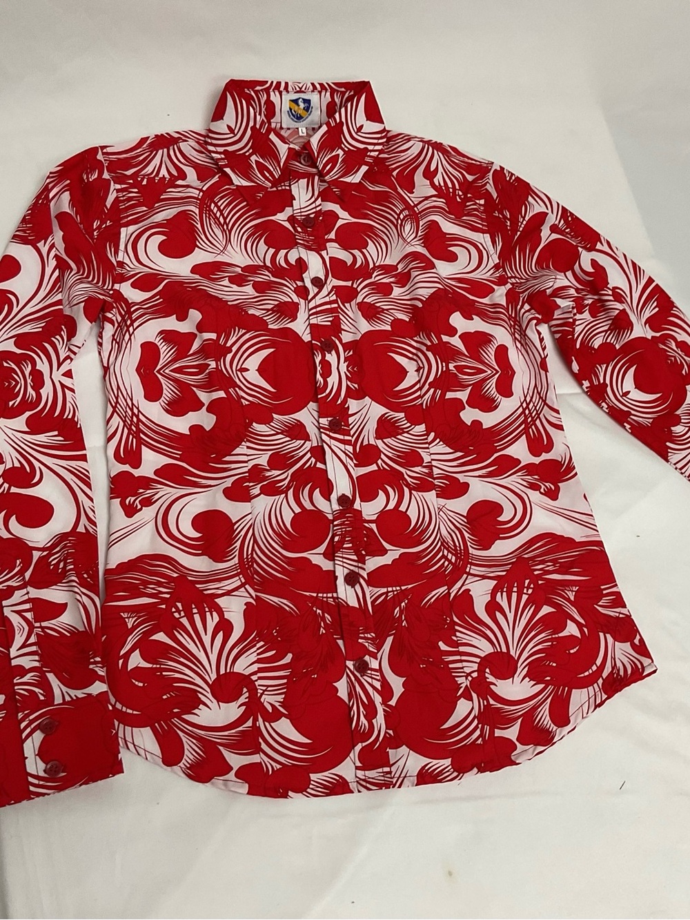 Red Floral Swirl Button-Down Shirt - Womens